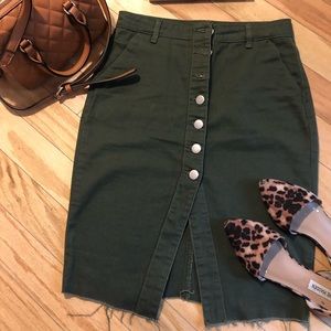 Olive green denim Forever 21 pencil skirt Size M